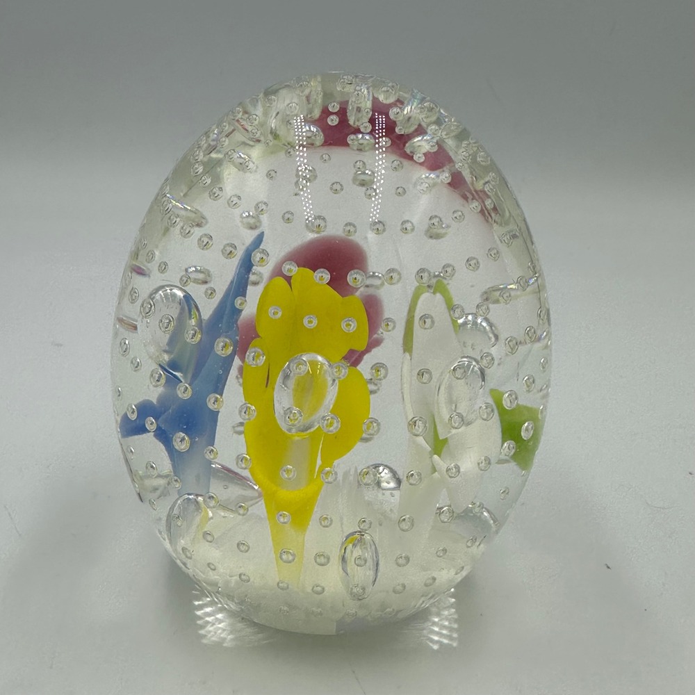 Joe Rice Art Glass Paperweight Egg Multi Color‎ Floral Controlled Bubble signed - Picture 5 of 10